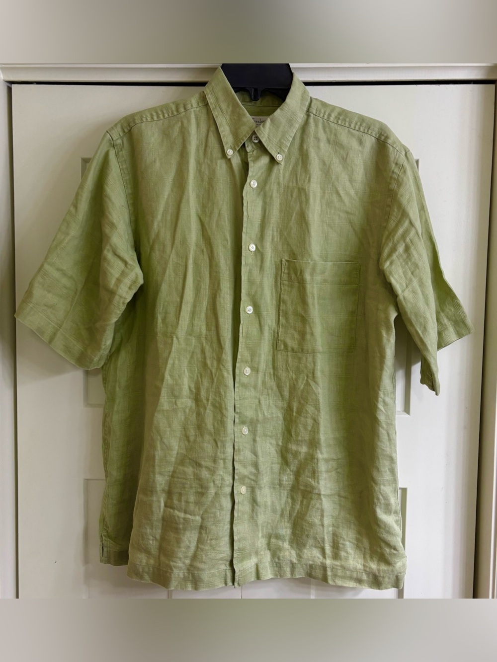 Turnbury 100% Linen Shirt Button Down Men’s Small Green Short Sleeves Pocket